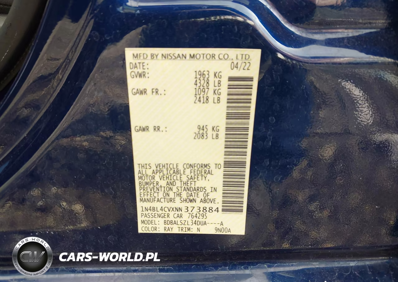 2022 Nissan Altima Sr Fwd VIN:1N4BL4CVXNN373884 - 9