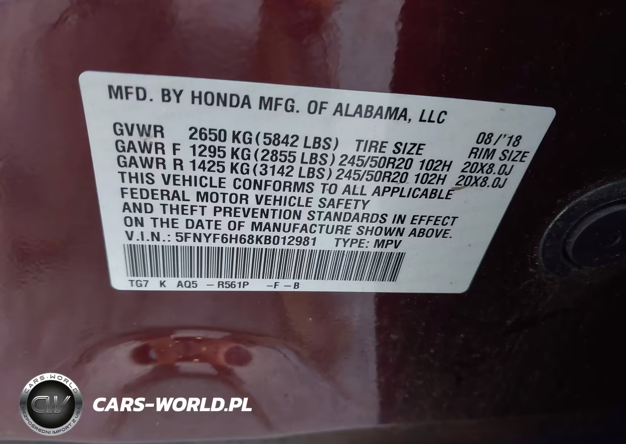 2019 Honda Pilot Touring VIN:5FNYF6H68KB012981 - 9