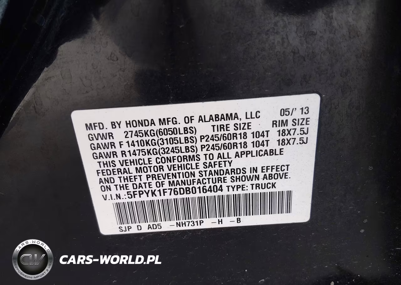 2013 Honda Ridgeline Sport VIN:5FPYK1F76DB016404 - 9