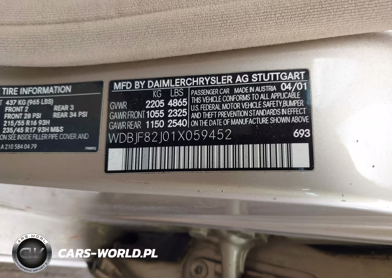 2001 Mercedes-Benz E 320 4M VIN:WDBJF82J01X059452 - 9