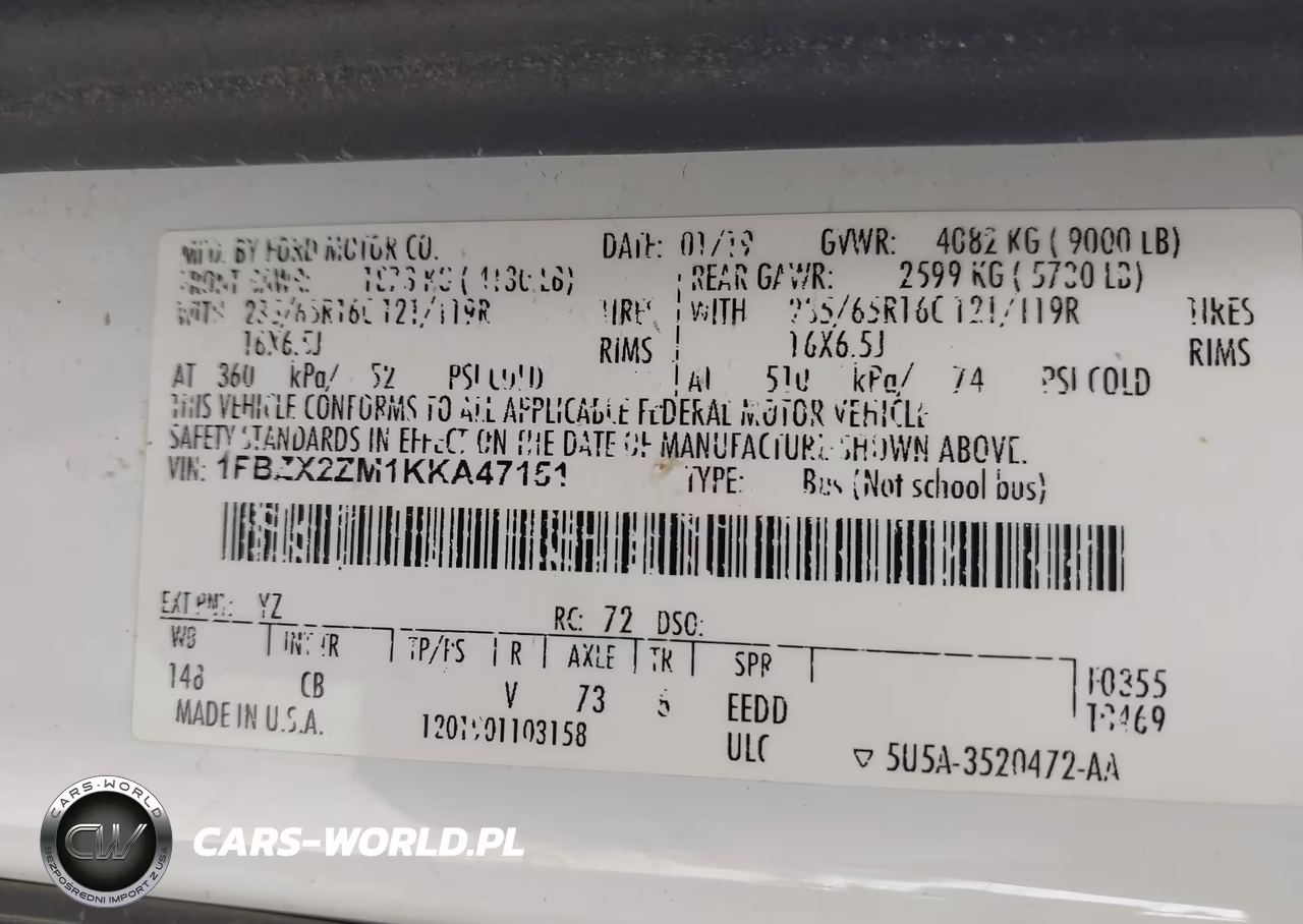 2019 Ford Transit-350 Xlt VIN:1FBZX2ZM1KKA47151 - 9