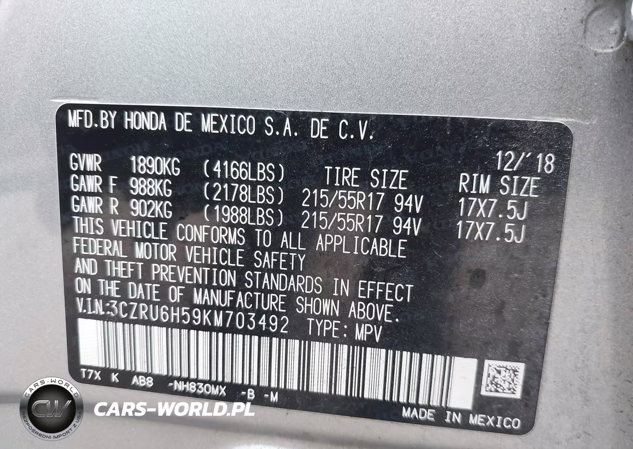 2019 Honda Hr-V Ex VIN:3CZRU6H59KM703492 - 9