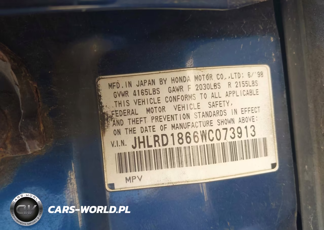 1998 Honda Cr-V Ex VIN:JHLRD1866WC073913 - 9