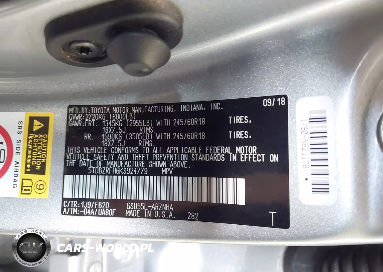 2019 Toyota Highlander Le VIN:5TDBZRFH6KS924779 - 9