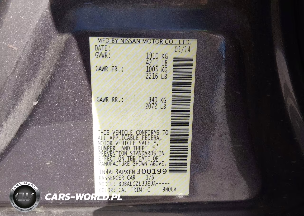 2015 Nissan Altima 2.5-2.5 S-2.5 Sl-2.5 Sv VIN:1N4AL3APXFN300199 - 9
