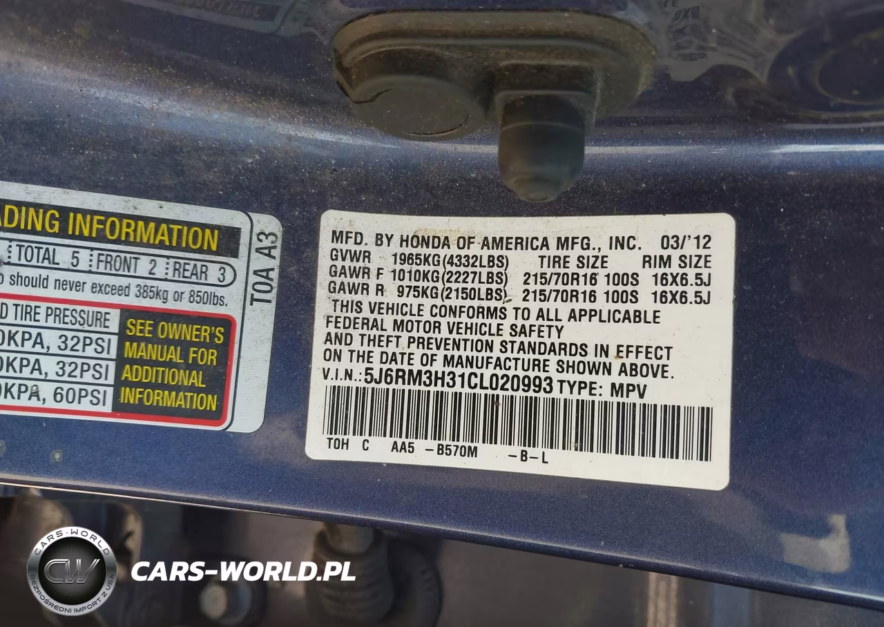 2012 Honda Cr-V Lx VIN:5J6RM3H31CL020993 - 9