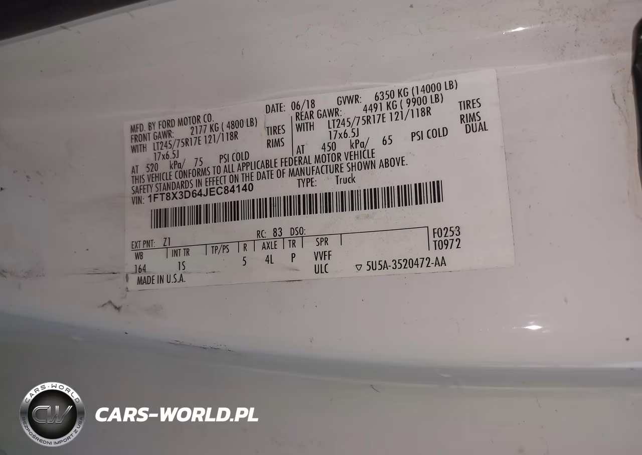 2018 Ford F-350 Xl VIN:1FT8X3D64JEC84140 - 9