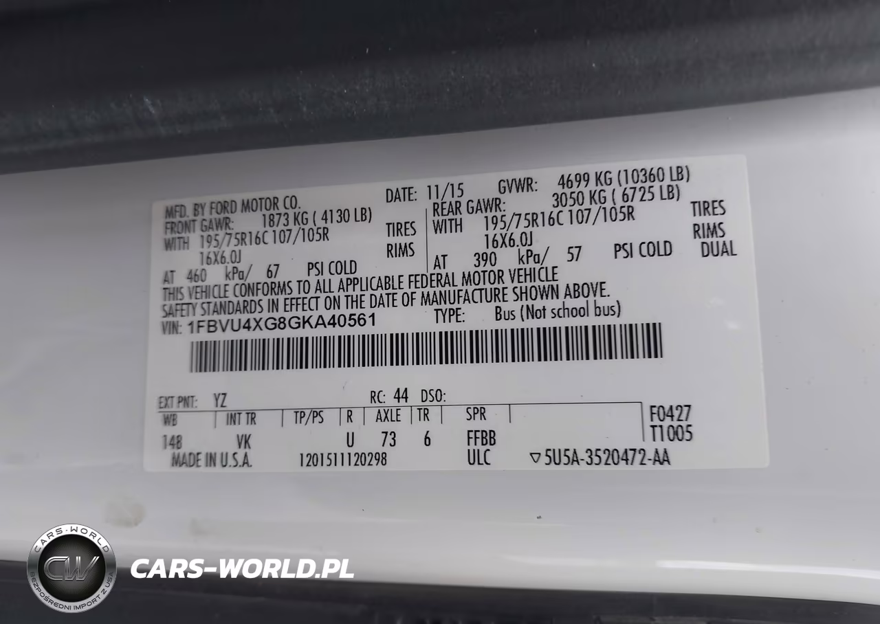 2016 Ford Transit-350 Xl VIN:1FBVU4XG8GKA40561 - 8