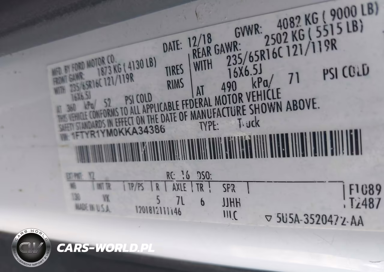 2019 Ford Transit-250 VIN:1FTYR1YM0KKA34386 - 8