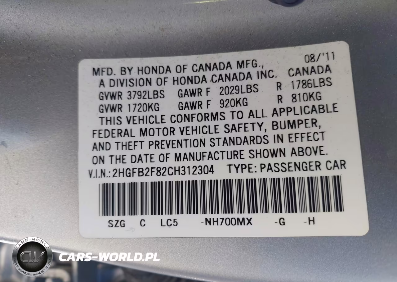 2012 Honda Civic Ex VIN:2HGFB2F82CH312304 - 9