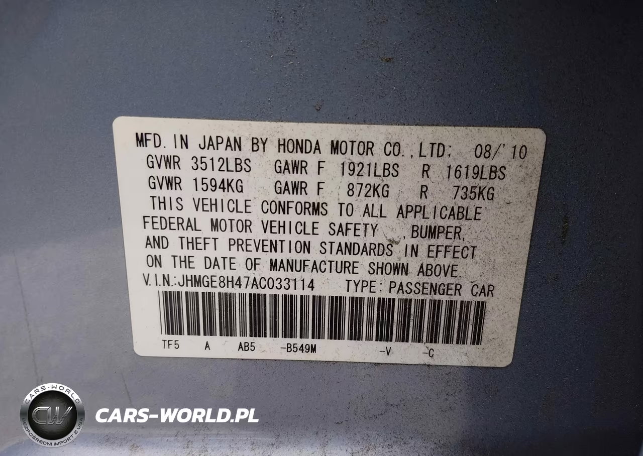 2010 Honda Fit Sport VIN:JHMGE8H47AC033114 - 9