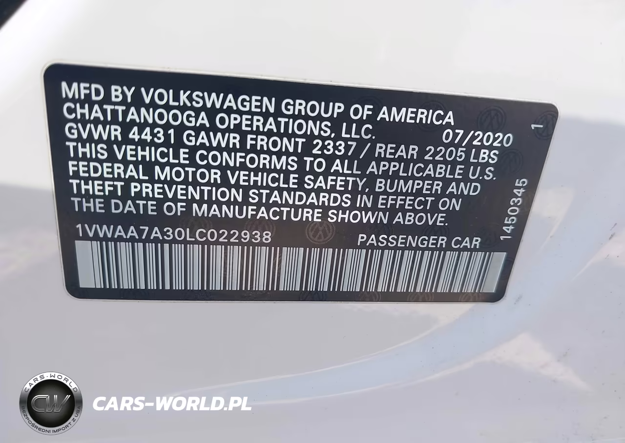 2020 Volkswagen Passat 2.0T S VIN:1VWAA7A30LC022938 - 9