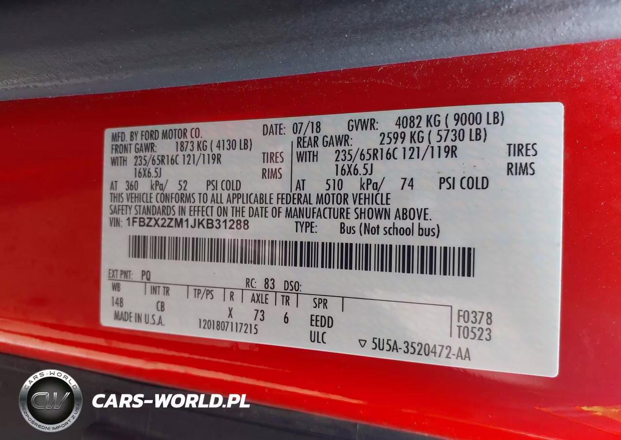 2018 Ford Transit-350 Xl VIN:1FBZX2ZM1JKB31288 - 9