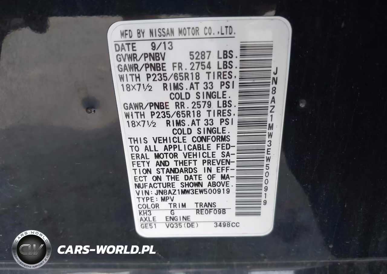 2014 Nissan Murano Sl VIN:JN8AZ1MW3EW500919 - 9
