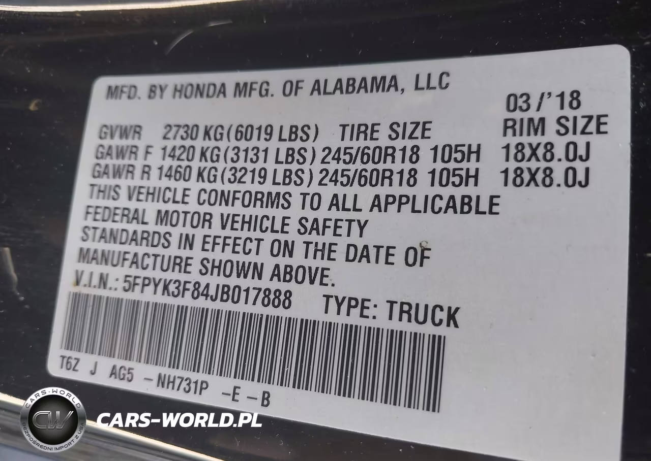 2018 Honda Ridgeline Black Edition VIN:5FPYK3F84JB017888 - 9