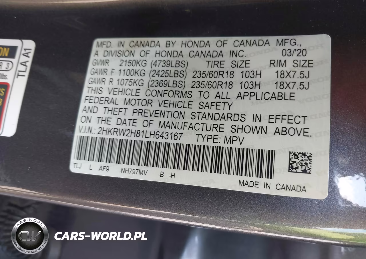 2020 Honda Cr-V Awd Ex-L VIN:2HKRW2H81LH643167 - 9