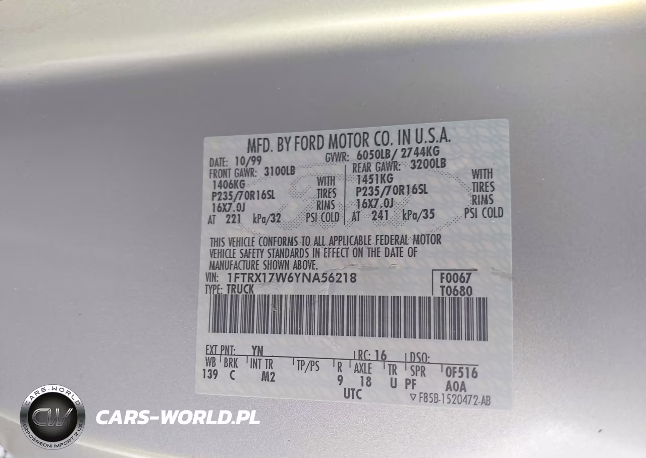 2000 Ford F-150 Lariat-Work Series-Xl-Xlt VIN:1FTRX17W6YNA56218 - 9