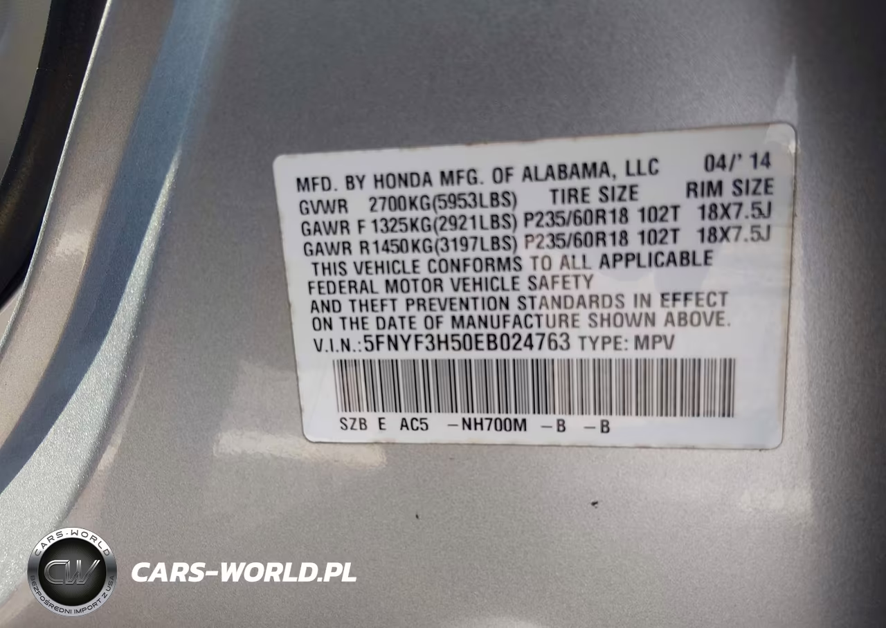 2014 Honda Pilot Ex-L VIN:5FNYF3H50EB024763 - 9