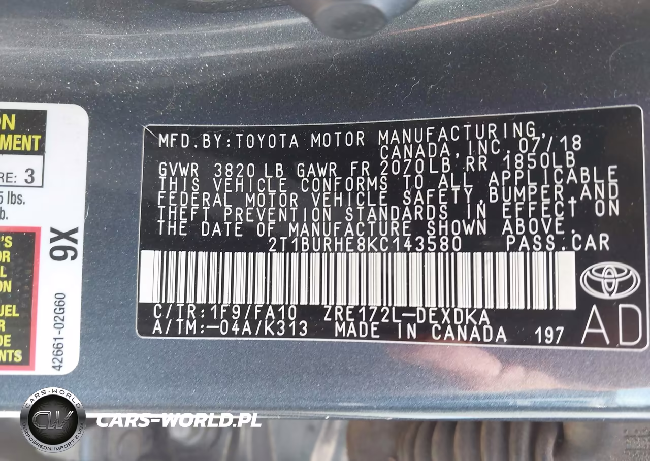 2019 Toyota Corolla L VIN:2T1BURHE8KC143580 - 9