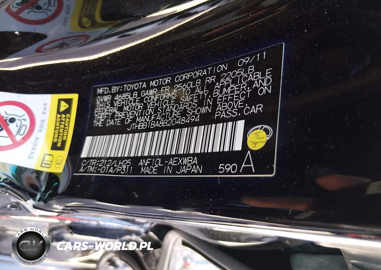 2011 Lexus Hs 250H Premium VIN:JTHBB1BA8B2048494 - 9