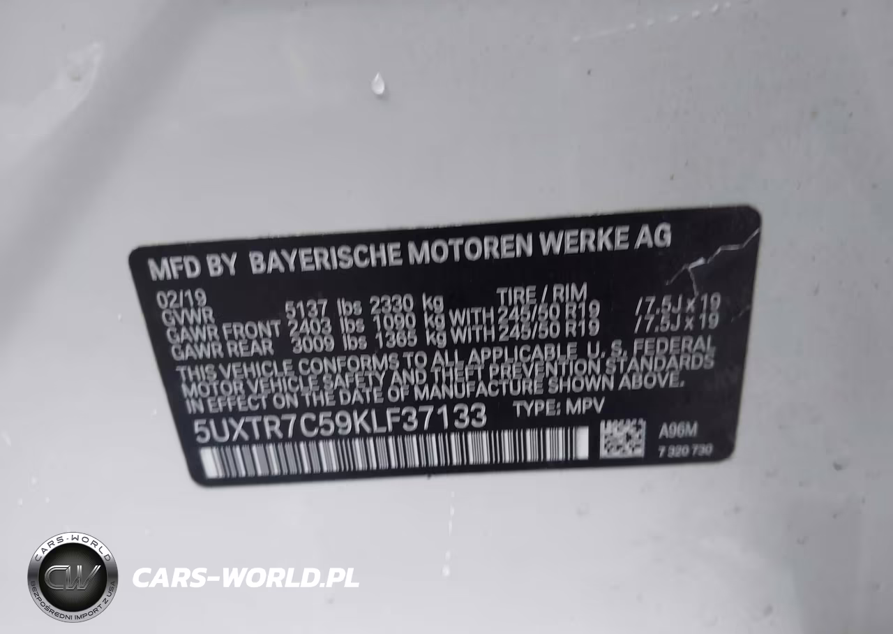 2019 BMW X3 Sdrive30I VIN:5UXTR7C59KLF37133 - 9