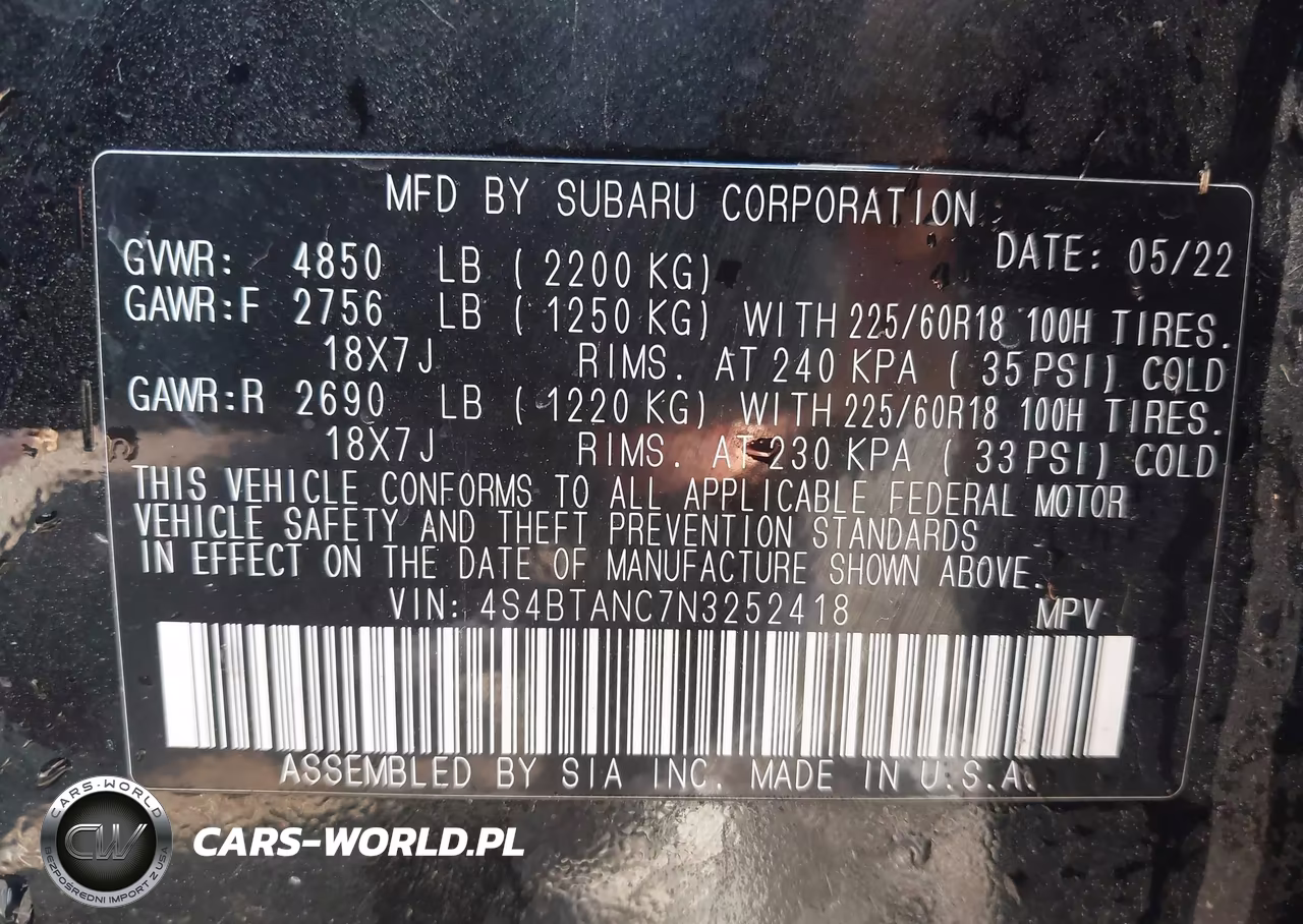 2022 Subaru Outback Limited VIN:4S4BTANC7N3252418 - 9