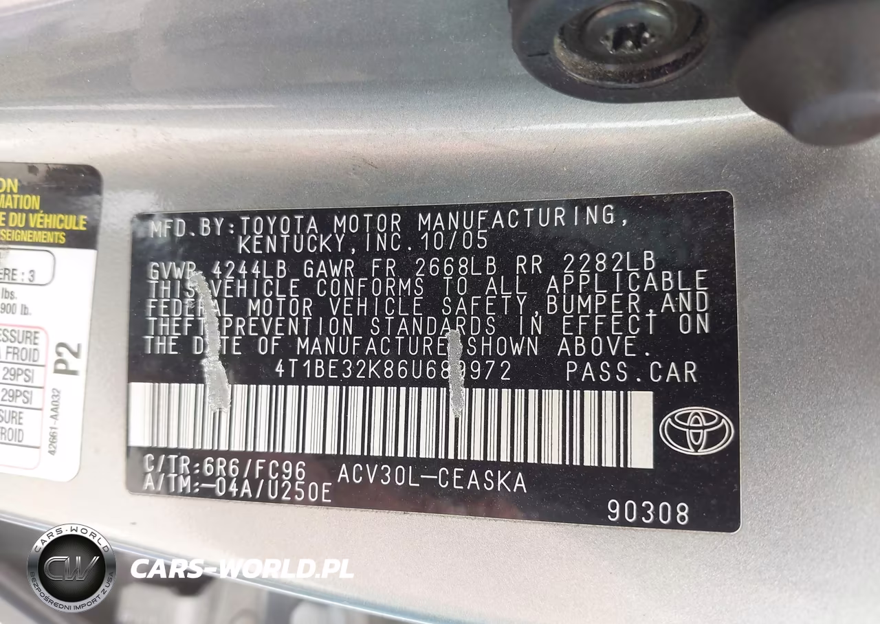 2006 Toyota Camry Se VIN:4T1BE32K86U689972 - 9
