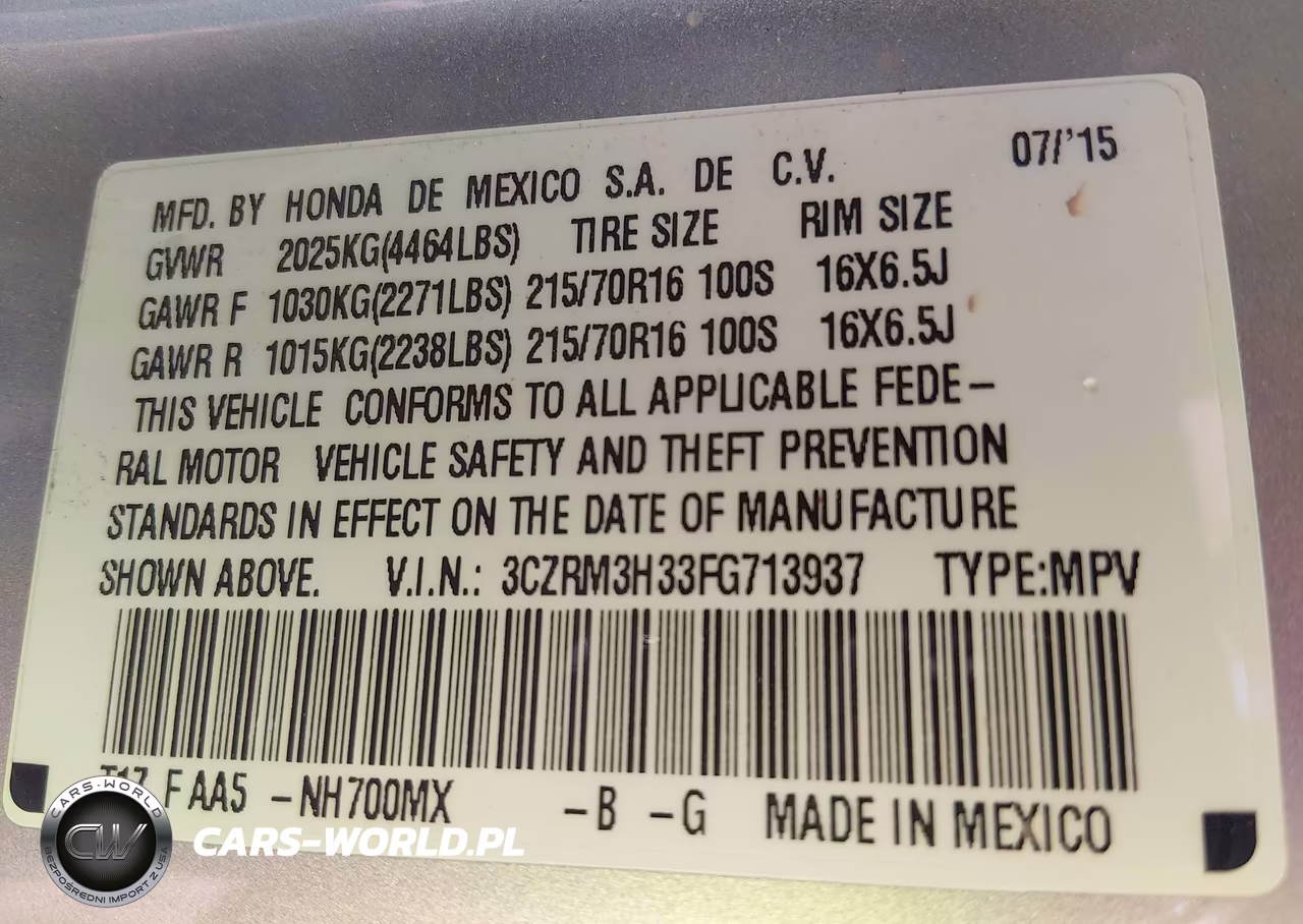 2015 Honda Cr-V Lx VIN:3CZRM3H33FG713937 - 9