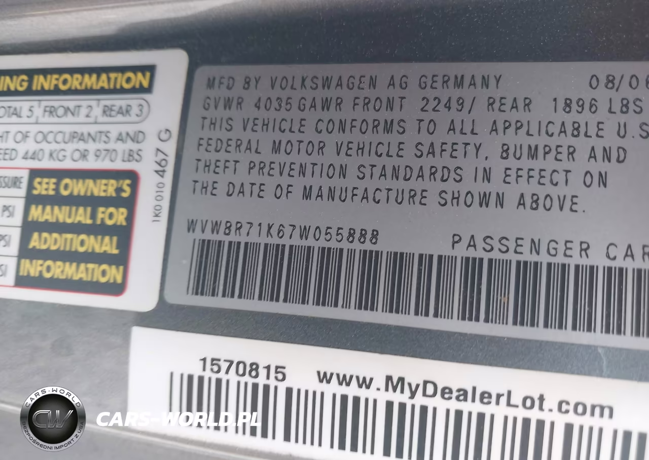 2007 Volkswagen Rabbit 2-Door (A6) VIN:WVWBR71K67W055888 - 9