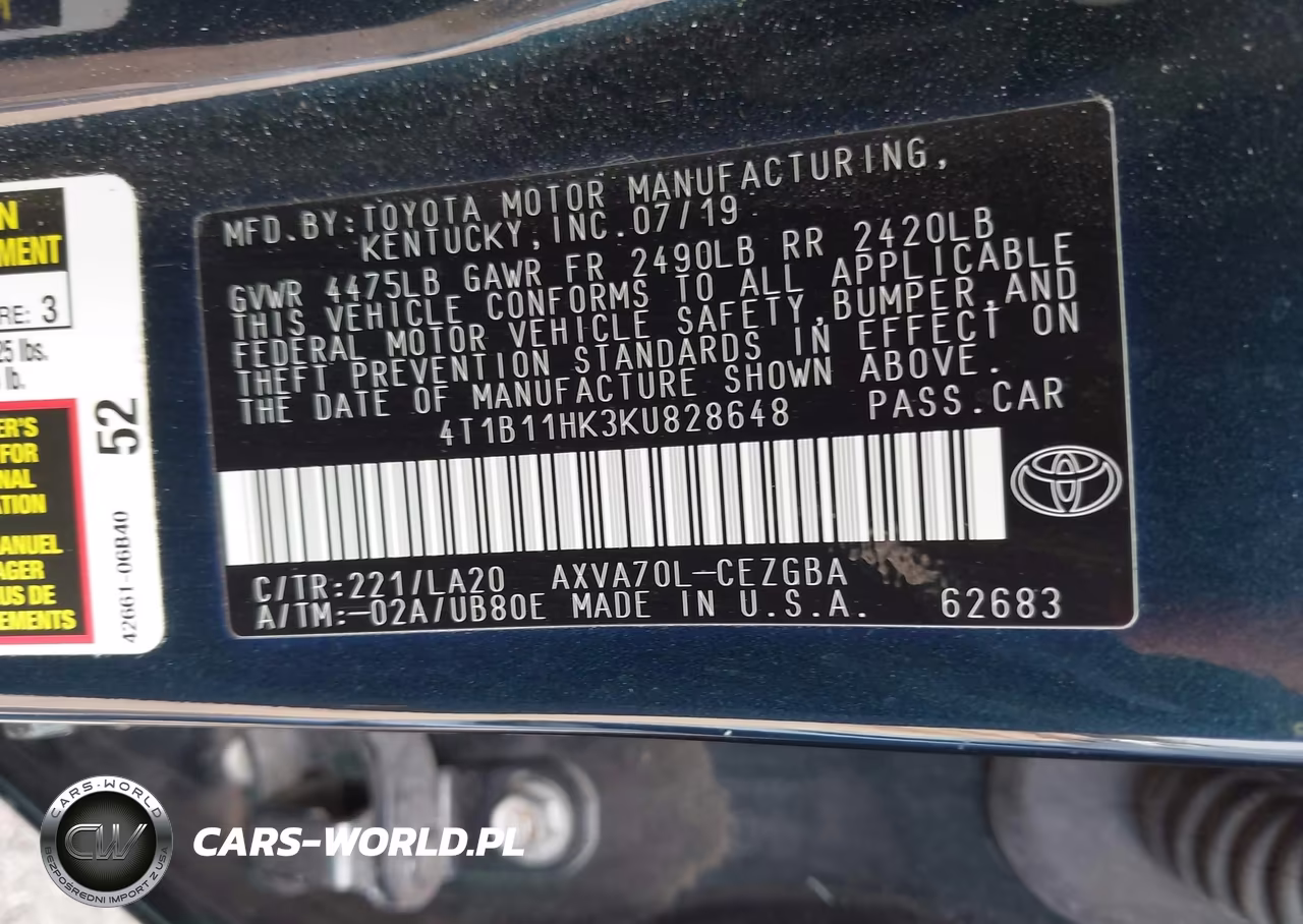 2019 Toyota Camry Xle VIN:4T1B11HK3KU828648 - 9