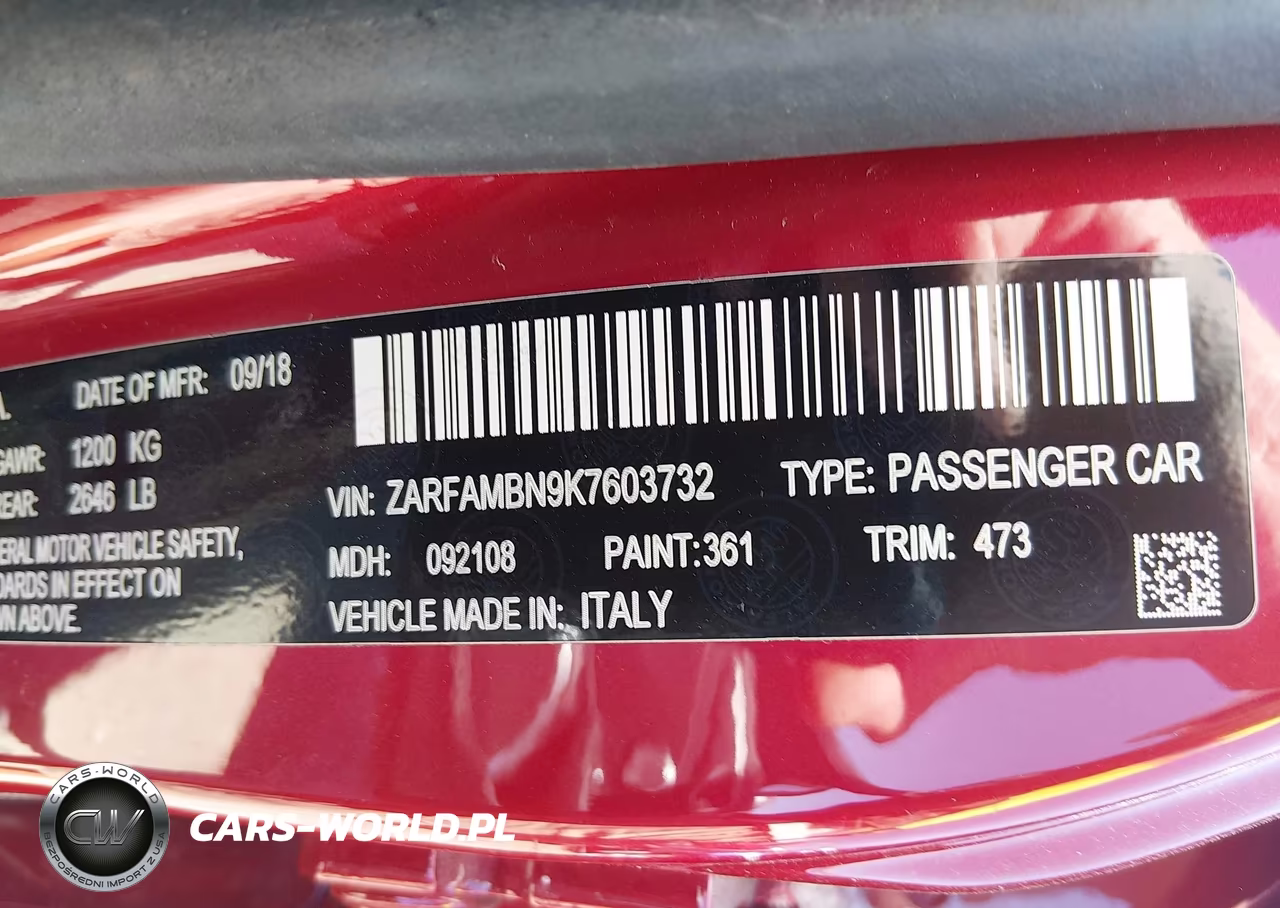 2019 Alfa Romeo Giulia Ti Sport Rwd VIN:ZARFAMBN9K7603732 - 9