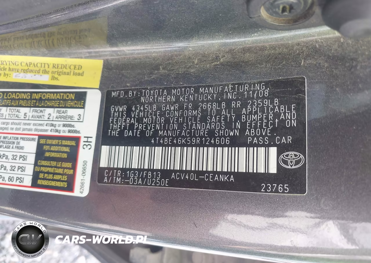 2009 Toyota Camry Le VIN:4T4BE46K59R124606 - 9