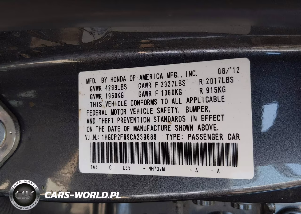 2012 Honda Accord 2.4 Se VIN:1HGCP2F69CA239689 - 9
