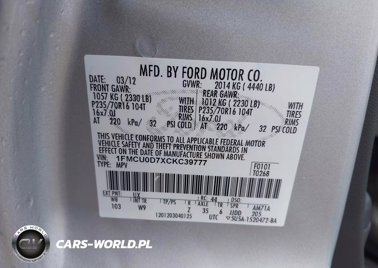 2012 Ford Escape Xlt VIN:1FMCU0D7XCKC39777 - 9