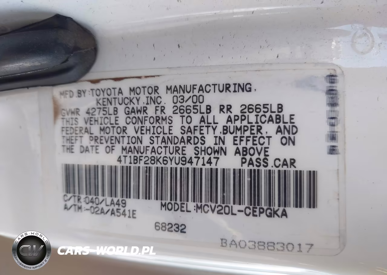 2000 Toyota Camry Xle V6 VIN:4T1BF28K6YU947147 - 9