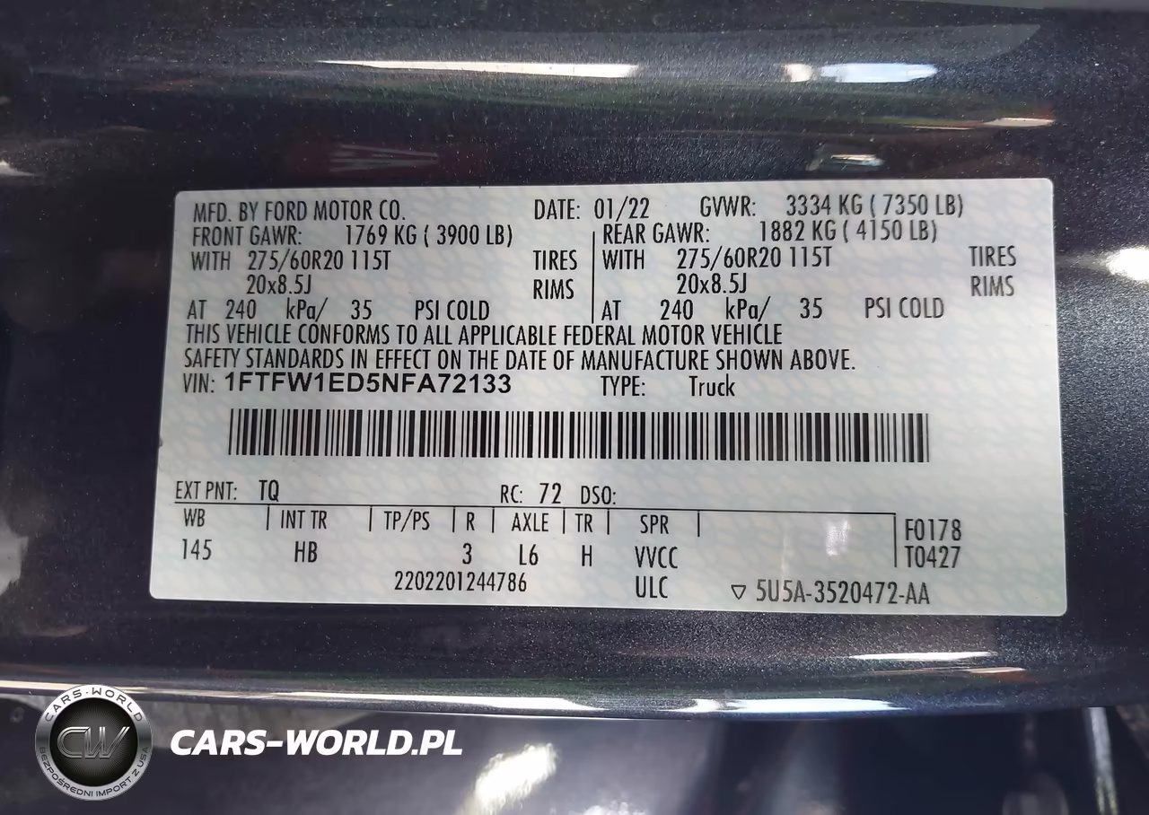 2022 Ford F-150 Lariat VIN:1FTFW1ED5NFA72133 - 9