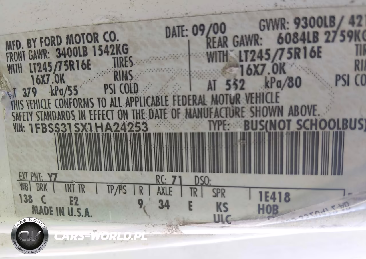 2001 Ford E-350 Super Duty Xl-Xlt VIN:1FBSS31SX1HA24253 - 9
