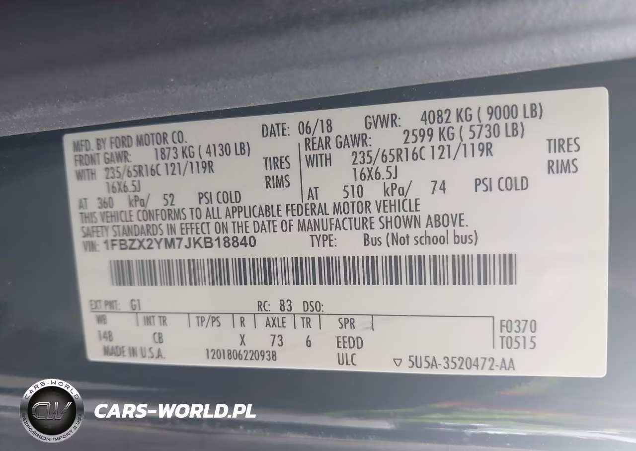 2018 Ford Transit-350 Xl VIN:1FBZX2YM7JKB18840 - 9
