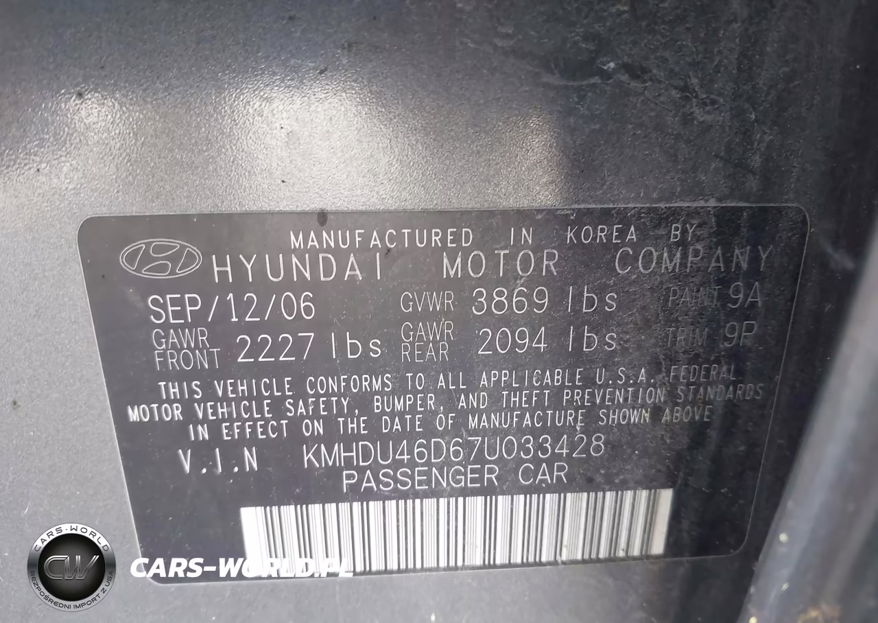 2007 Hyundai Elantra Gls-Limited-Se VIN:KMHDU46D67U033428 - 9
