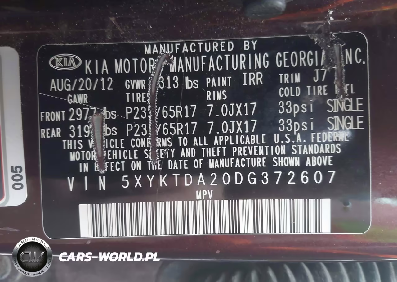 2013 Kia Sorento Lx V6 VIN:5XYKTDA20DG372607 - 9