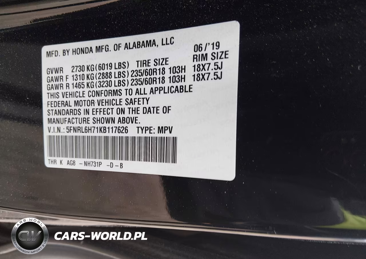 2019 Honda Odyssey Ex-L VIN:5FNRL6H71KB117626 - 9