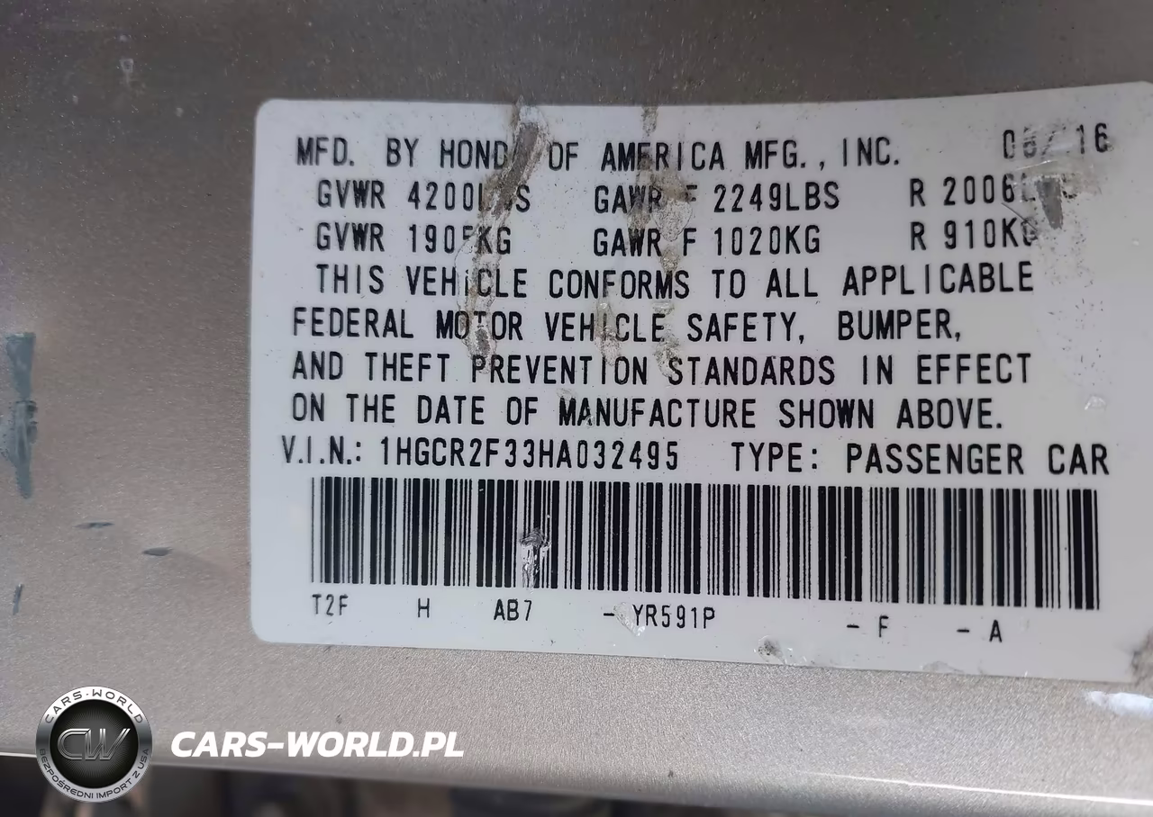 2017 Honda Accord Lx VIN:1HGCR2F33HA032495 - 9