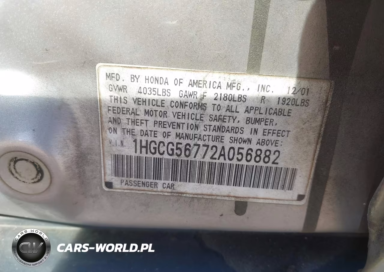 2002 Honda Accord 2.3 Se VIN:1HGCG56772A056882 - 9