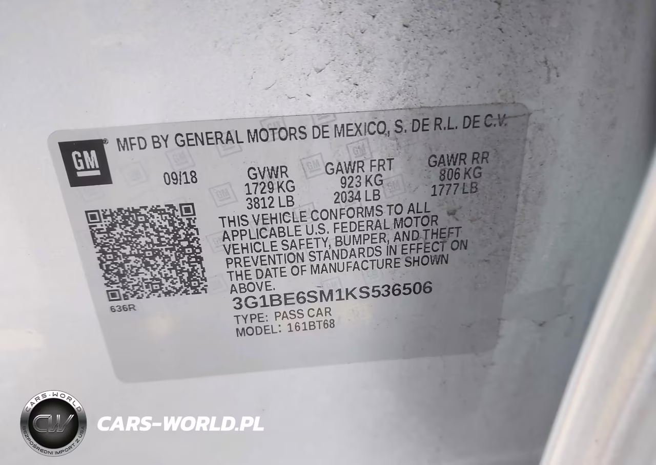 2019 Chevrolet Cruze Lt VIN:3G1BE6SM1KS536506 - 9