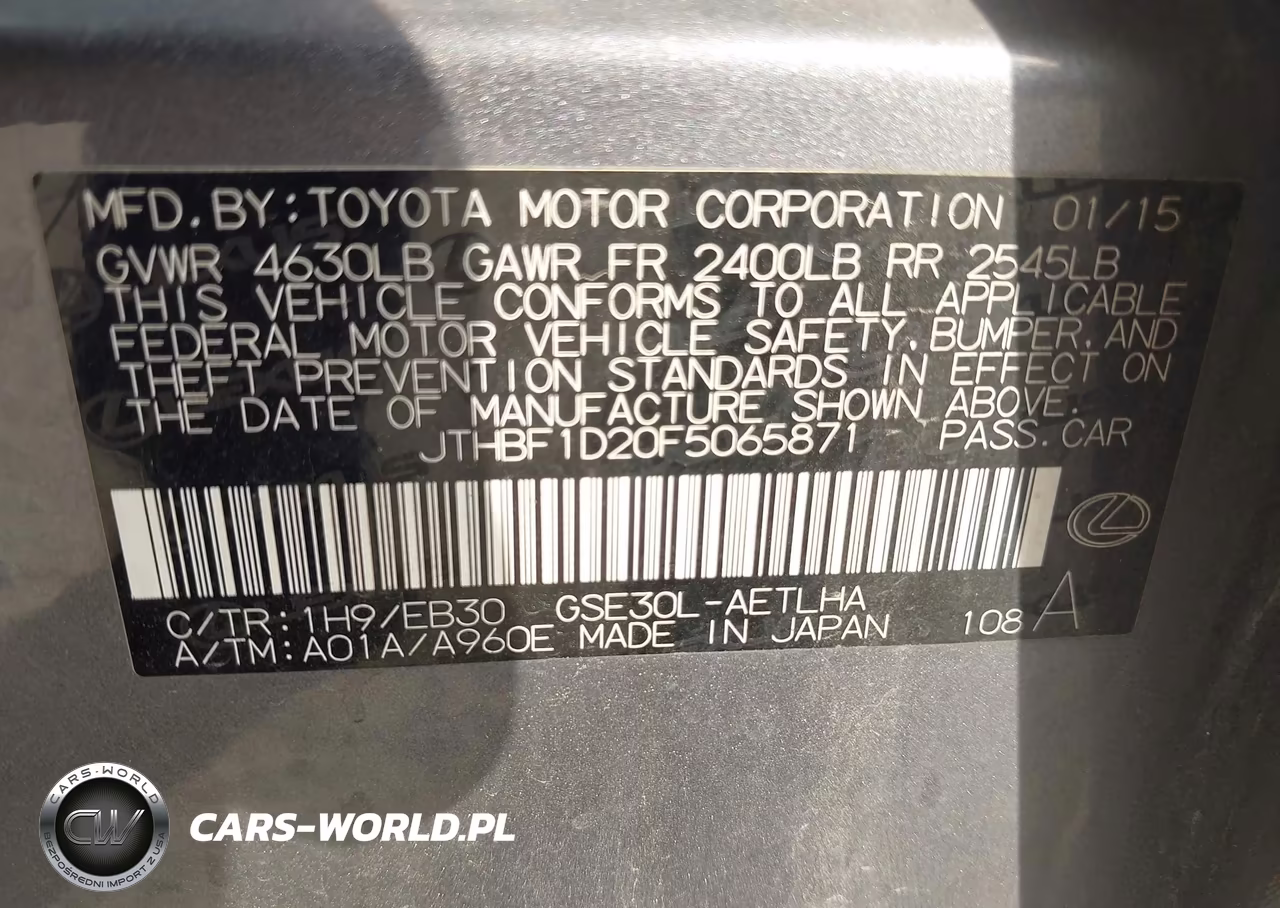 2015 Lexus Is 250 VIN:JTHBF1D20F5065871 - 9