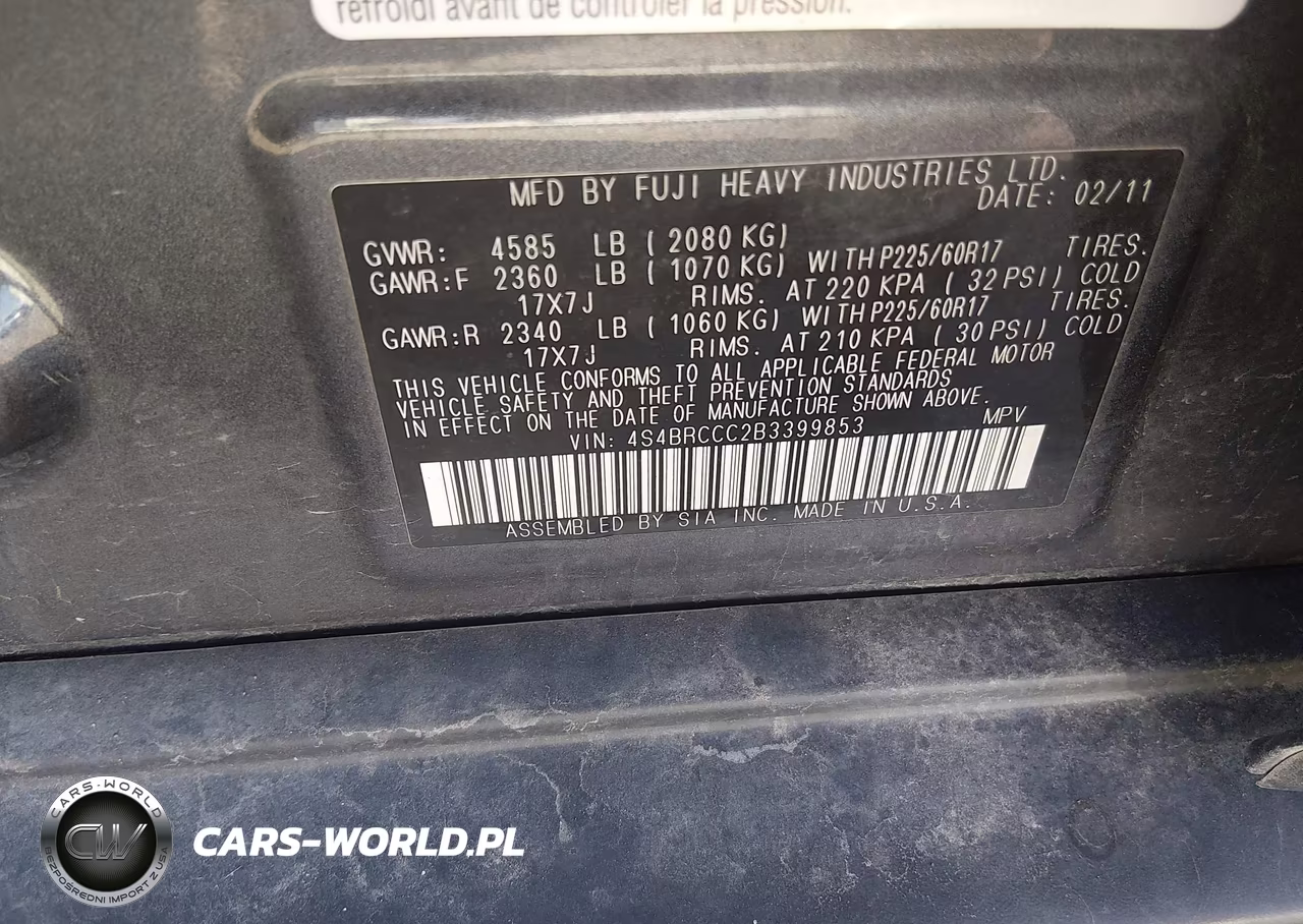 2011 Subaru Outback 2.5I Premium VIN:4S4BRCCC2B3399853 - 9