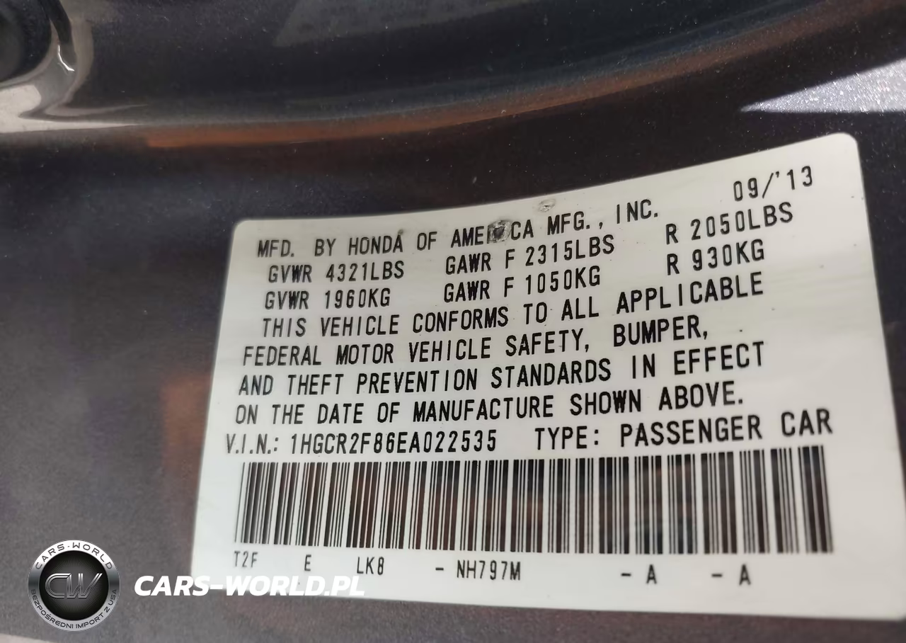 2014 Honda Accord Ex-L VIN:1HGCR2F86EA022535 - 9
