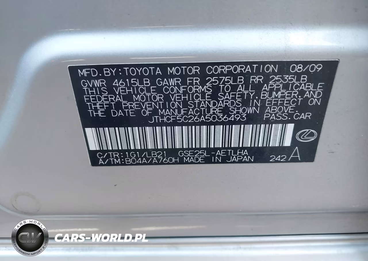 LEXUS IS 250 VIN:JTHCF5C26A5036493 - 9
