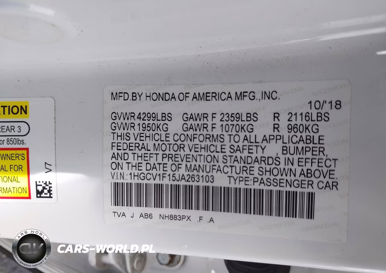 2018 Honda Accord Lx VIN:1HGCV1F15JA263103 - 9