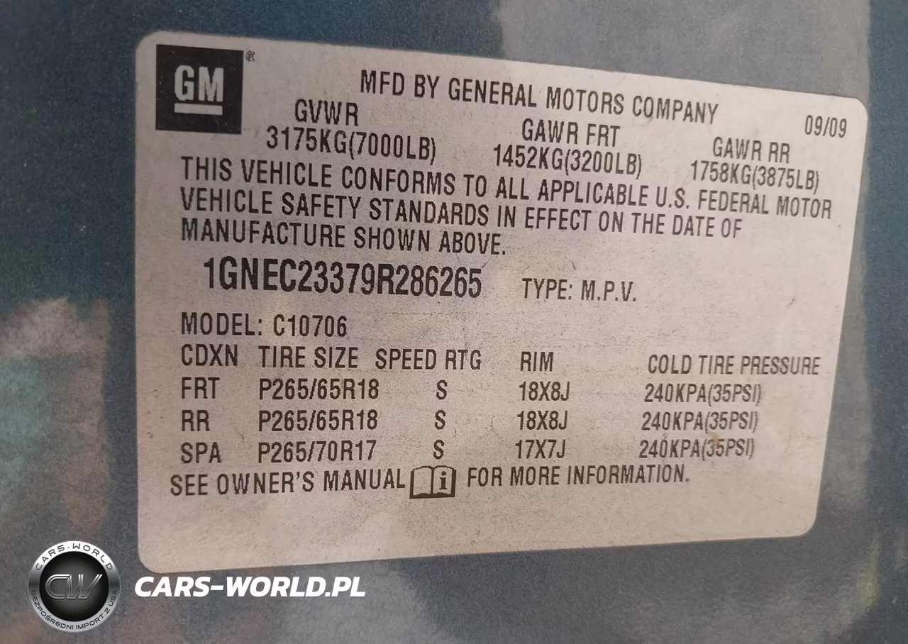 2009 Chevrolet Tahoe Lt1 VIN:1GNEC23379R286265 - 9